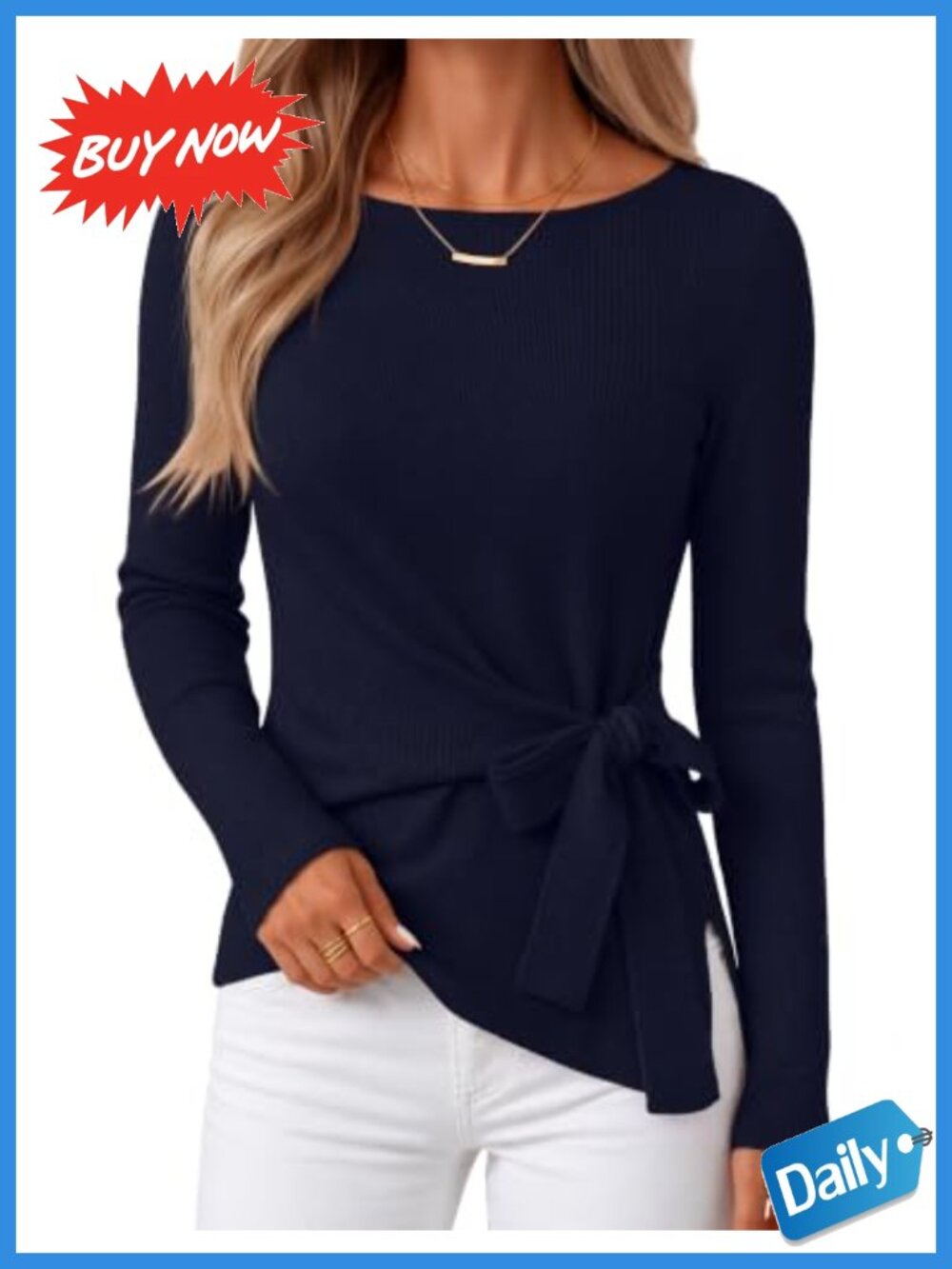 Womens Lightweight Rib Knit Tie Front Cinched Waist Sweater Pullover